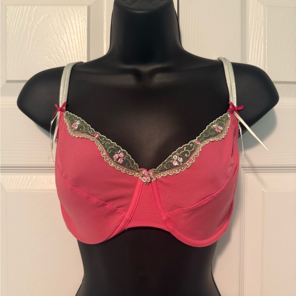 Marks & Spencer Pink Bra with Green Lace